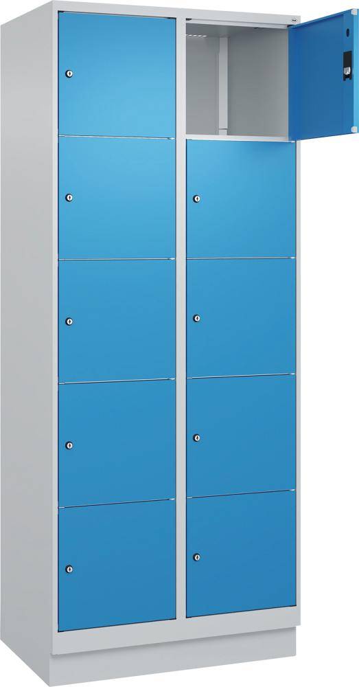 Fächerschrank CLASSIC B800xT500xH1950 mm RAL 7035/5012, 2x5 Fächermit 100 mm hohem Sockel - Artikel: 7830373203
