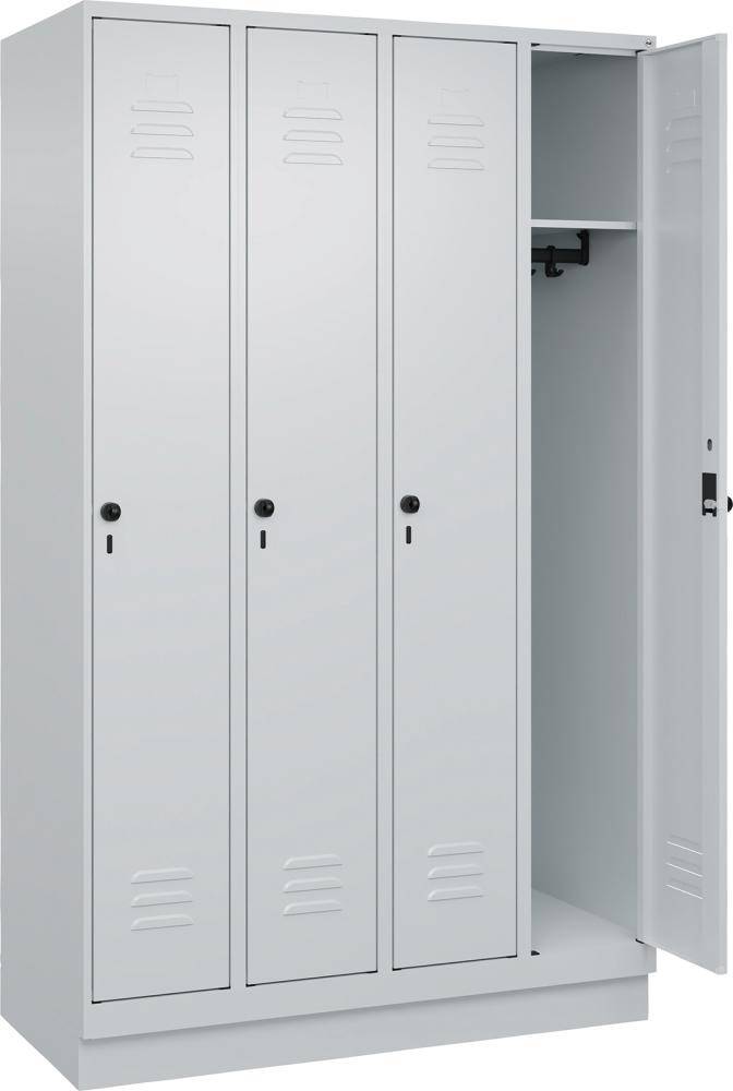 Garderobenschrank CLASSICB1200xT500xH1950 mm RAL 7035/7035, 4 Abteile mit 100 mm hohem Sockel - Artikel: 7830372646