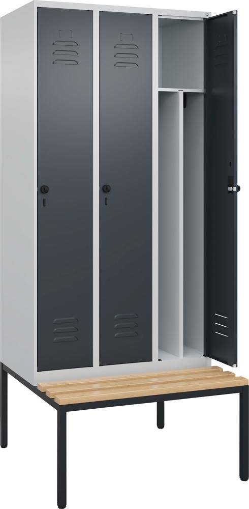 Gard.-Schrank TW CLASSIC B900xT500xH2120 mm RAL 7035/7016, 3 Abteile mit untergeb. Sitzbank - Artikel: 7830373814