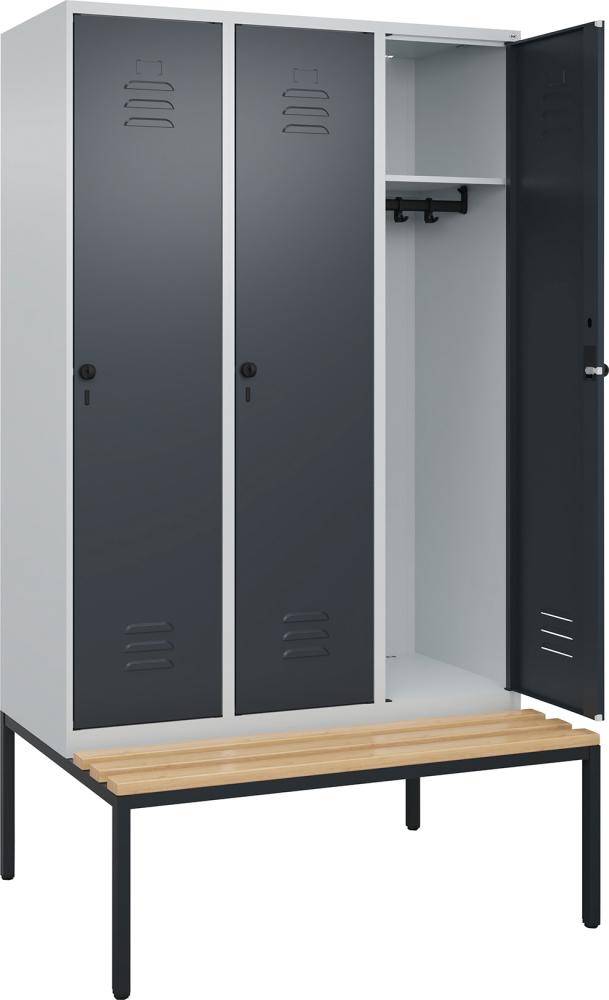 Garderobenschrank CLASSICB1200xT500xH2120 mm RAL 7035/7016, 3 Abteile mit untergeb. Sitzbank - Artikel: 7830372715