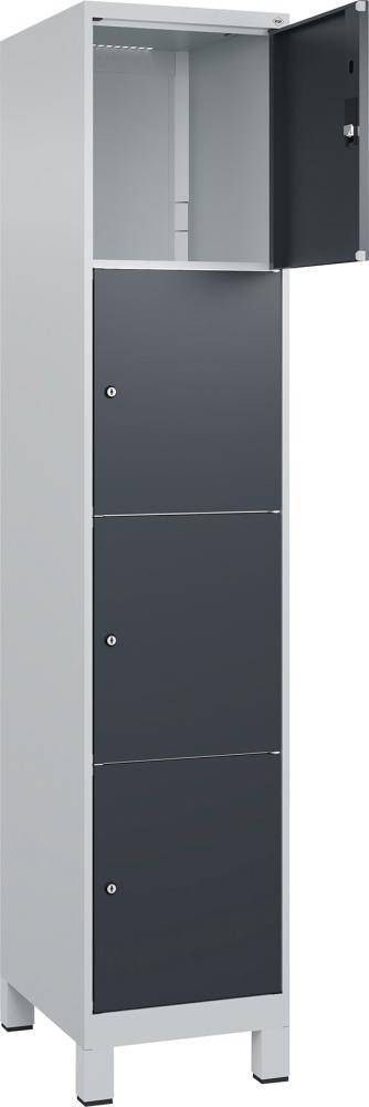 Fächerschrank CLASSIC B400xT500xH1950 mm RAL 7035/7016, 1x4 Fächermit 100 mm hohen Füßen - Artikel: 7830372971