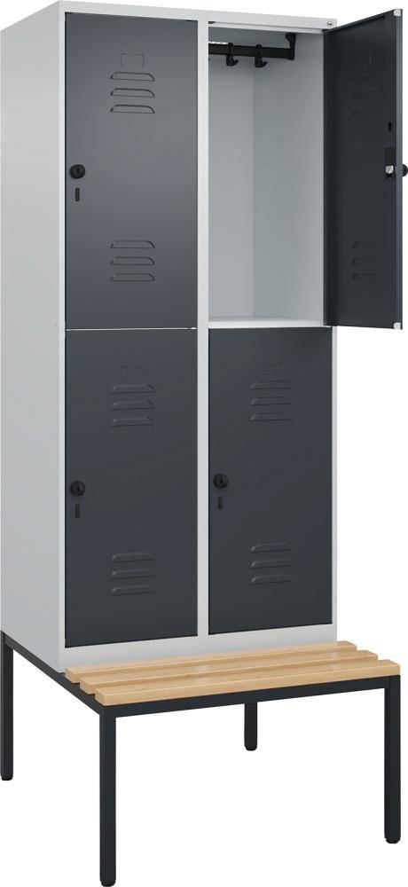 Doppelst. Schrank CLASSICB800xT500xH2120 mm RAL 7035/7016, 2x2Abteilemit untergeb. Sitzbank - Artikel: 7830373413