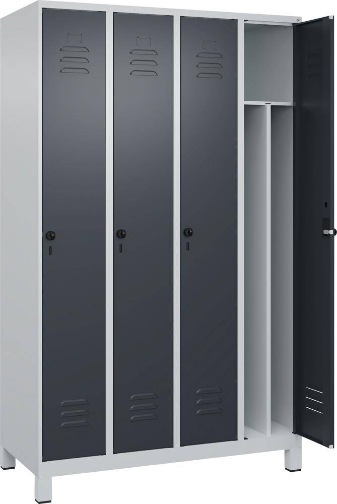 Gard.-Schrank TW CLASSIC B1200xT500xH1950 mm RAL 7035/7016, 4 Abteile mit 100 mm hohen Füßen - Artikel: 7830373736