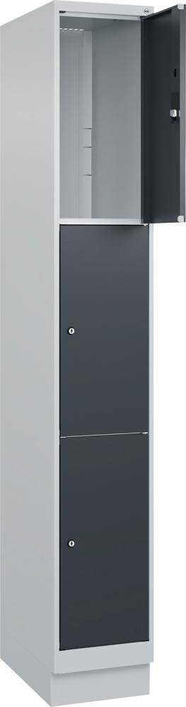 Fächerschrank CLASSIC B300xT500xH1950 mm RAL 7035/7016, 1x3 Fächermit 100 mm hohem Sockel - Artikel: 7830373130