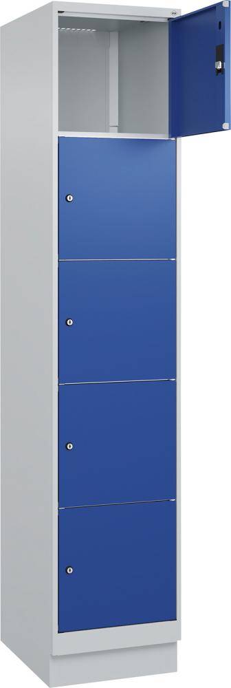 Fächerschrank CLASSIC B400xT500xH1950 mm RAL 7035/5010, 1x5 Fächermit 100 mm hohem Sockel - Artikel: 7830373191