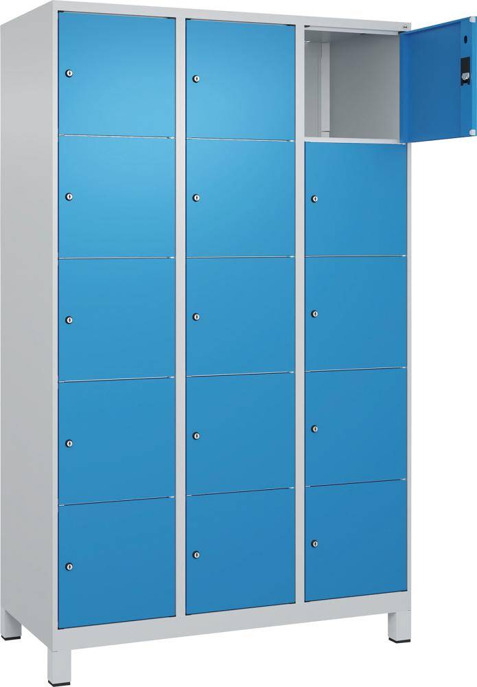 Fächerschrank CLASSIC B1200xT500xH1950 mm RAL 7035/5012, 3x5 Fächermit 100 mm hohen Füßen - Artikel: 7830373005