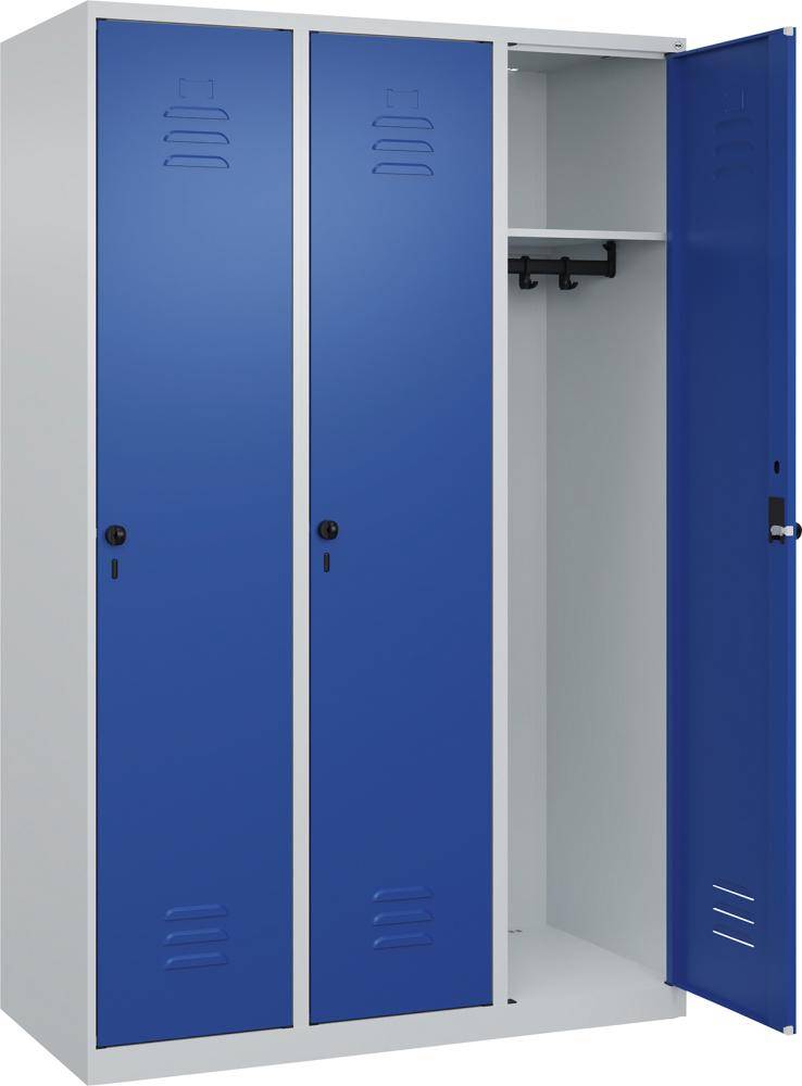 Garderobenschrank CLASSICB1200xT500xH1850 mm RAL 7035/5010, 3 Abteile bodenstehend - Artikel: 7830951033