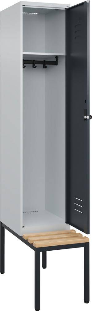Garderobenschrank CLASSICB400xT500xH2120 mm RAL 7035/7016, 1 Abteil mit untergeb. Sitzbank - Artikel: 7830372711