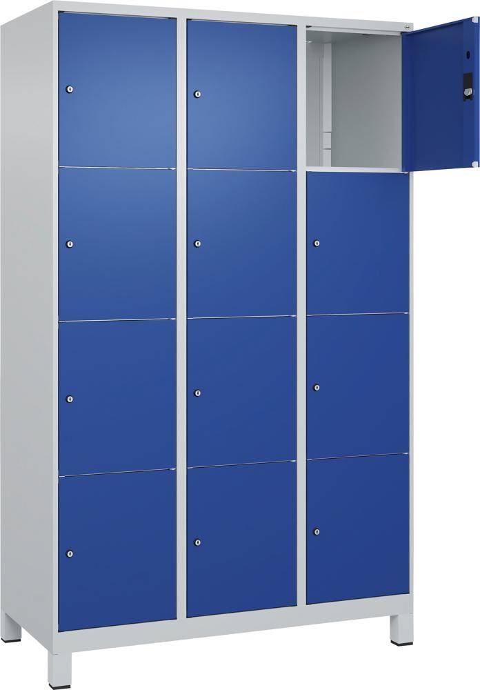 Fächerschrank CLASSIC B1200xT500xH1950 mm RAL 7035/5010, 3x4 Fächermit 100 mm hohen Füßen - Artikel: 7830372955