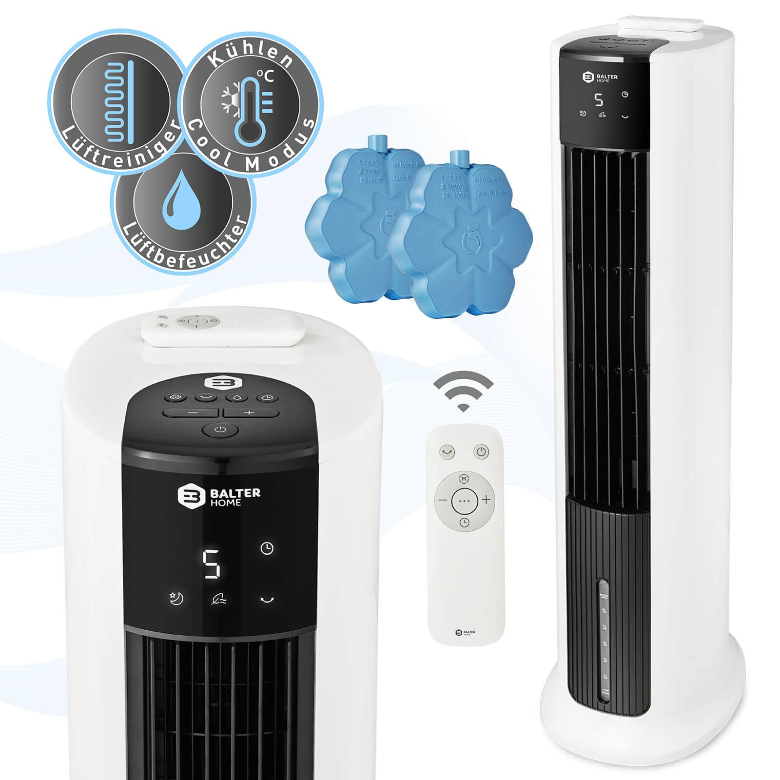 Balter VT-05 4in1 Mobile Klimaanlage, Turmventilator, Ventilator mit Wasserkühlung, Klimagerät, Luftkühler, Luftbefeuchter, Luftreiniger, Fernbedie
