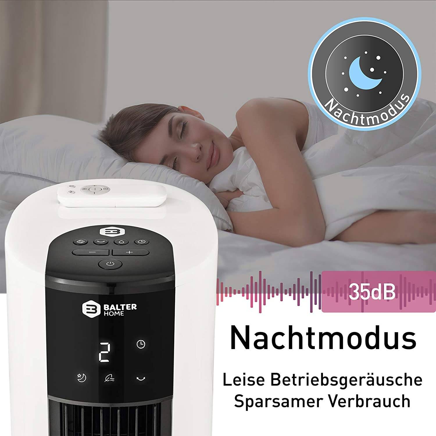 Balter VT-05 4in1 Mobile Klimaanlage, Turmventilator, Ventilator mit Wasserkühlung, Klimagerät, Luftkühler, Luftbefeuchter, Luftreiniger, Fernbedie