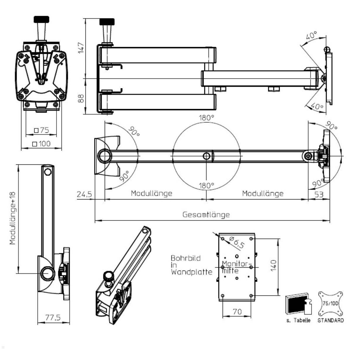 Novus SKY 10N TV Wandhalter für Wohnmobil arretierbar 350mm, schwarz
