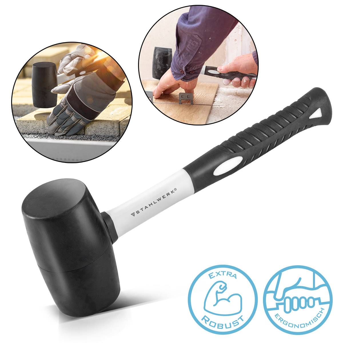 STAHLWERK Gummihammer 680 g Montagehammer mit Fiberglas-Griff Schonhammer