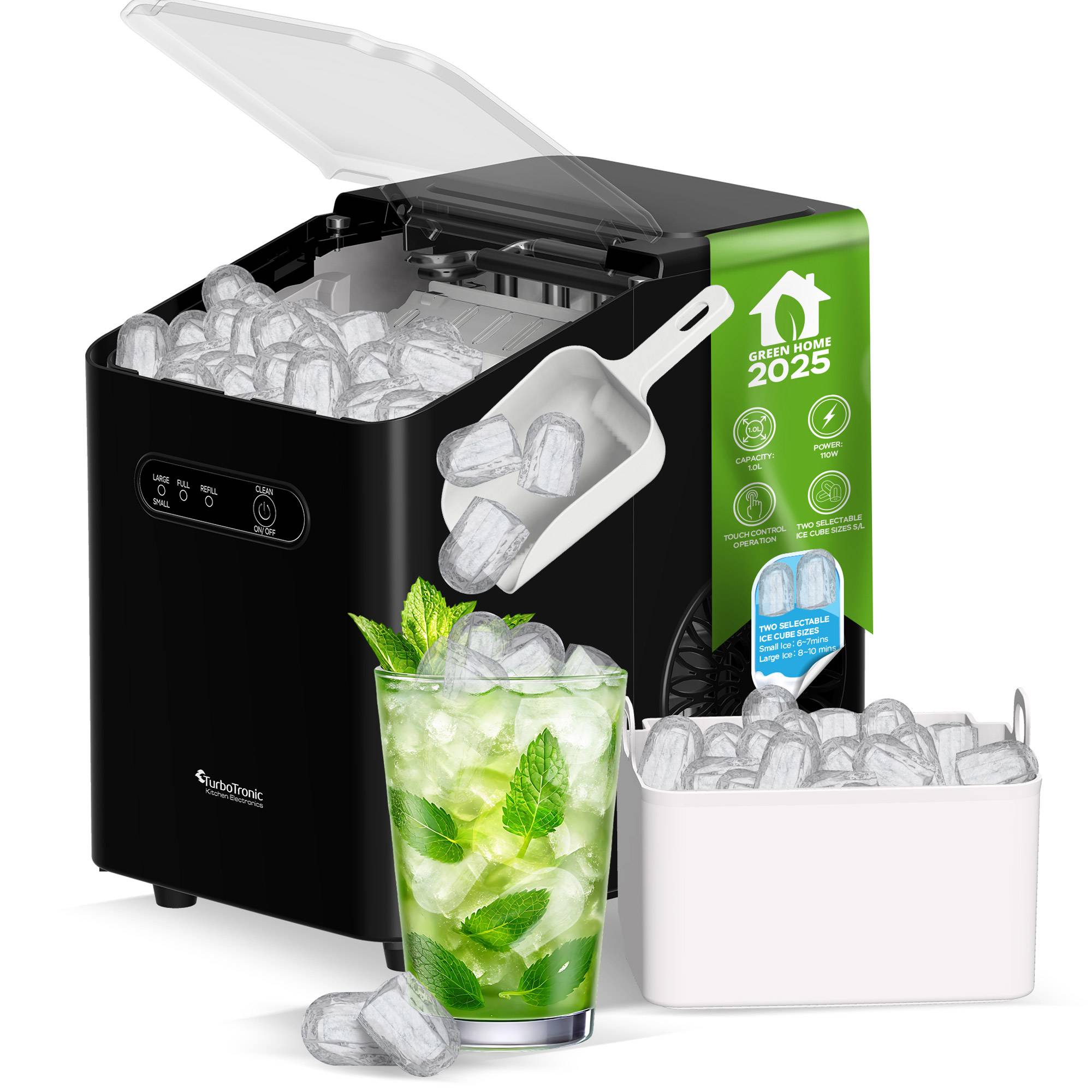 TurboTronic Eismaschine 8 Eiswürfeln in 6 min Selbstreinigung 2 Eis-Würfel Größen, Ice Cube Maker Machine mit herausnehmbaren Eisbehälter 10kg/24