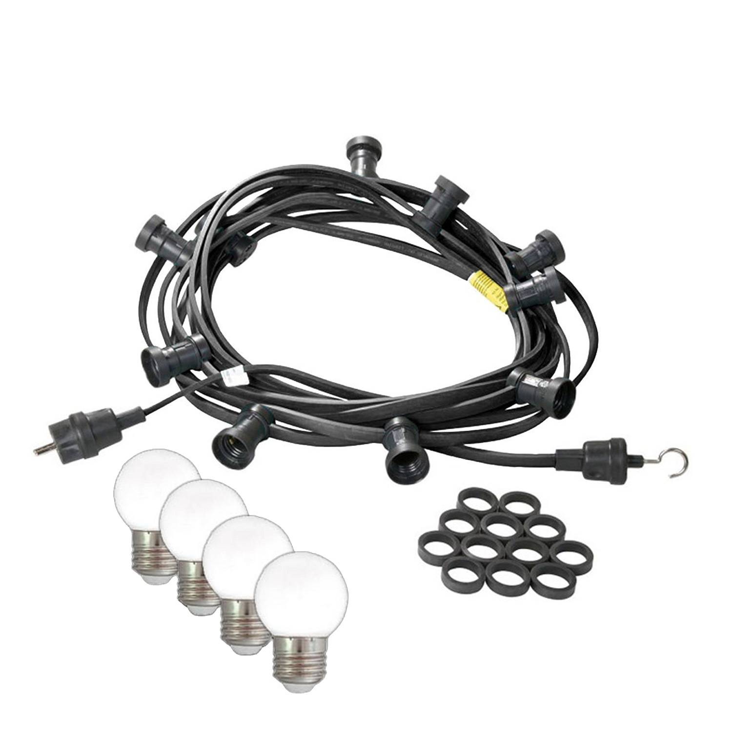 Illu- Partylichterkette 20m Schwarz Biergarten 30xE27 LED Kugellampen Kaltweiß