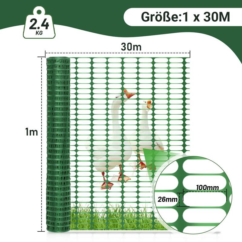 1x30m Absperrzaun Bauzaun Warnnetz Grün,Sicherheitszaun mobiles Netz, Kunststoff Fangzaun, Zaun flexibel Mobiler Zaun Hühnerzaun Geflügelzaun