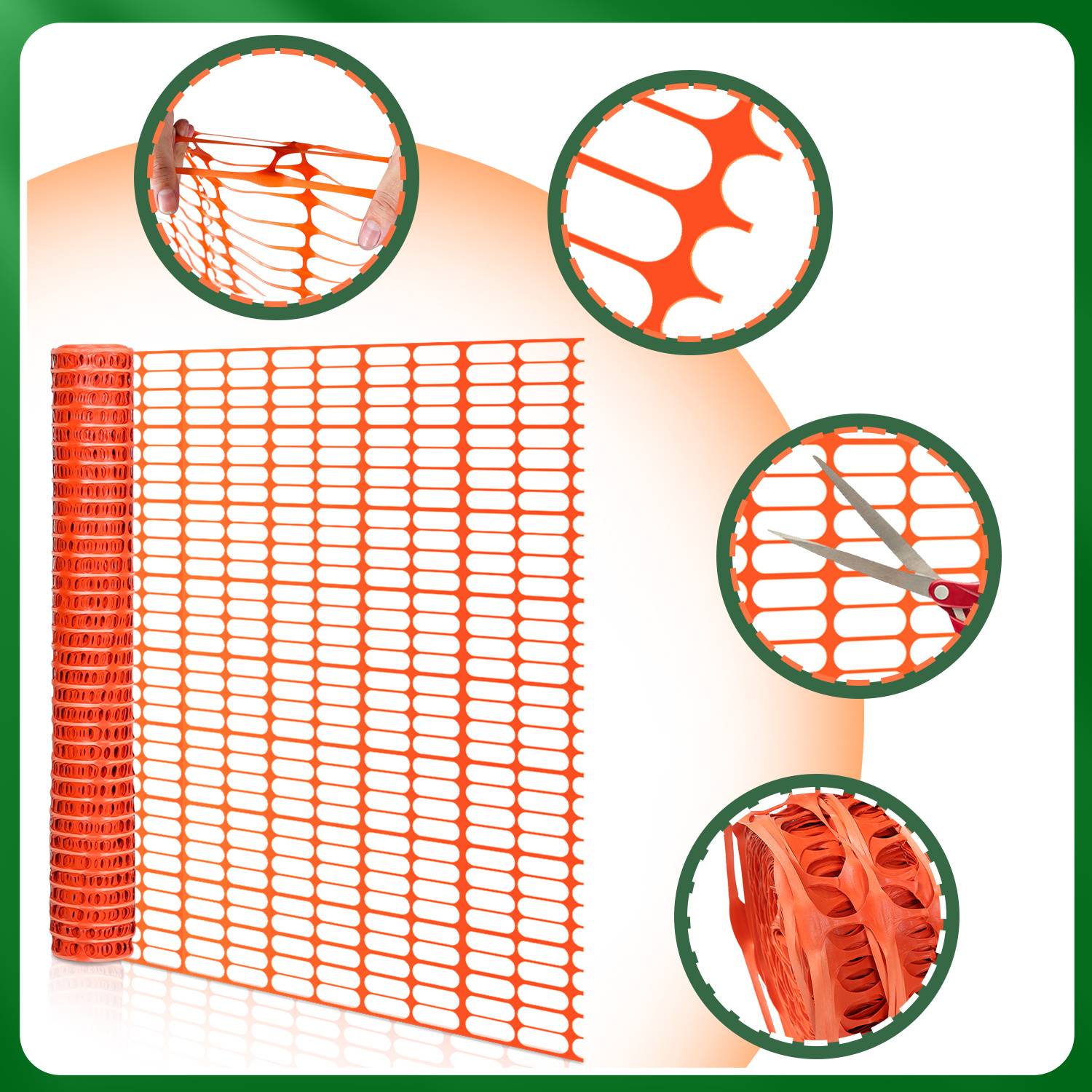 1x50m Absperrzaun Bauzaun Warnnetz orange,Sicherheitszaun mobiles Netz, Kunststoff Fangzaun, Zaun flexibel Mobiler Zaun Hühnerzaun Geflügelzaun