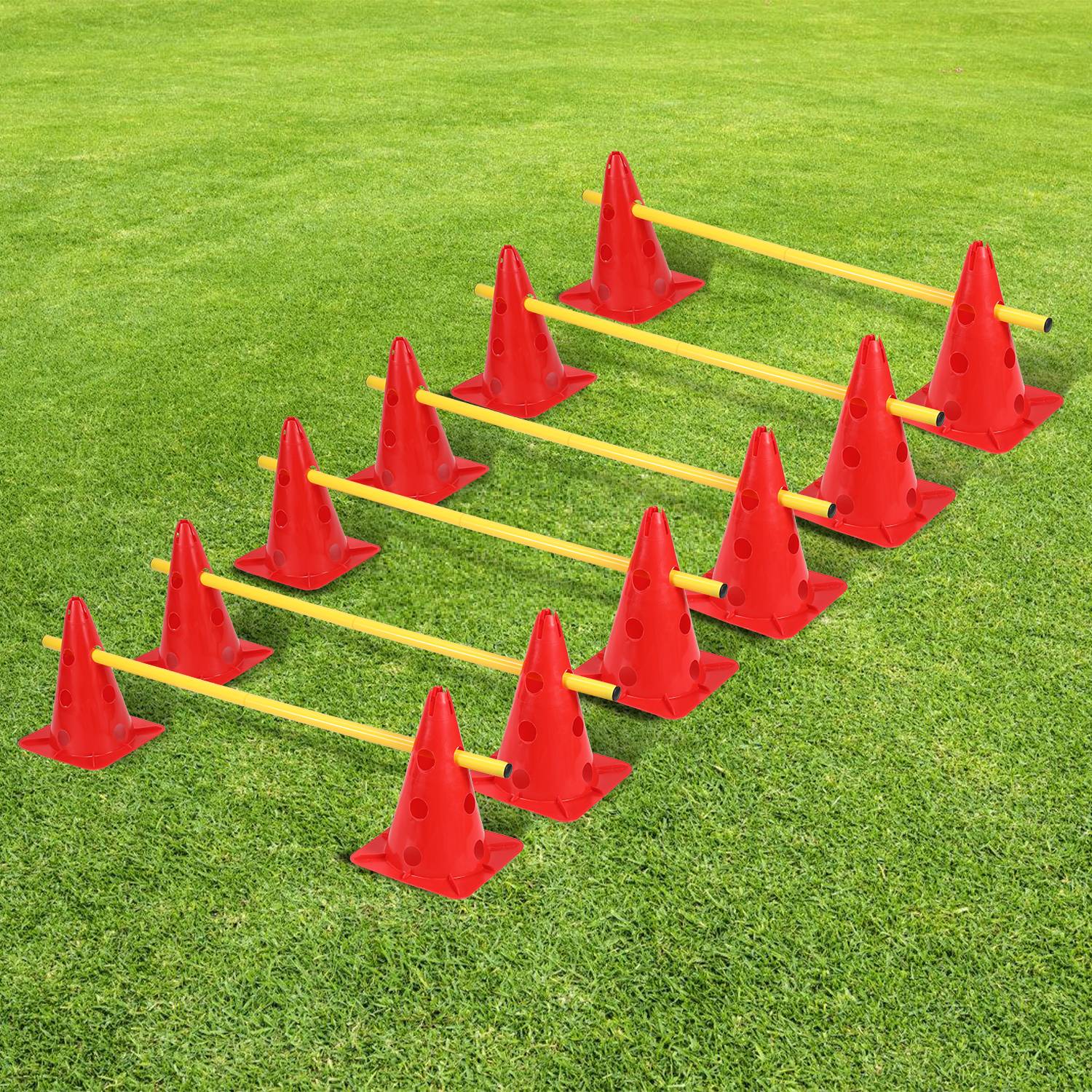 6er Steckhürden Set, Koordinationstraining für Koordinationstraining, höhenverstellbar rot Hürden Kunststoff mit 12 Kegel