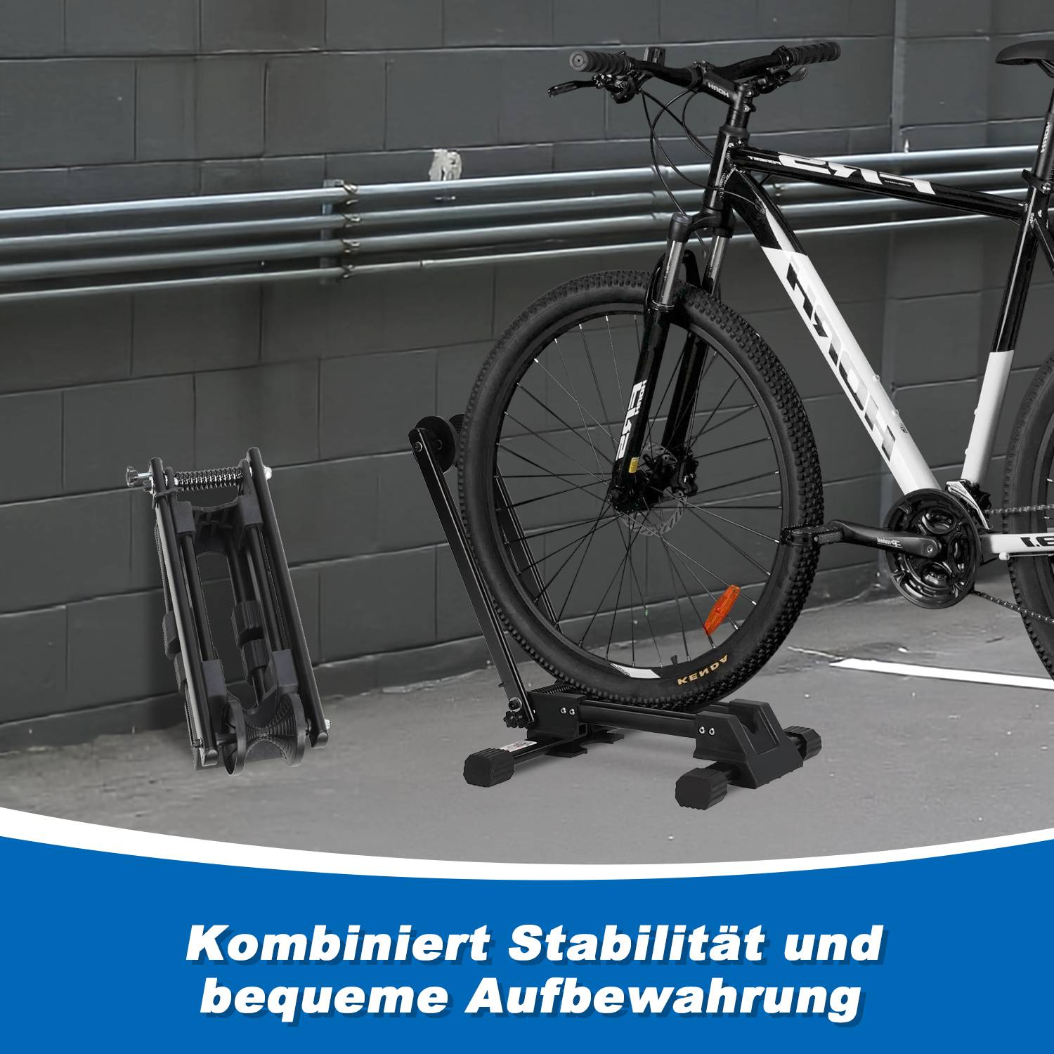 1 x Fahrradständer - für Vorderrad oder Hinterrad, Kohlenstoffstahl, schwarz, zusammenklappbar