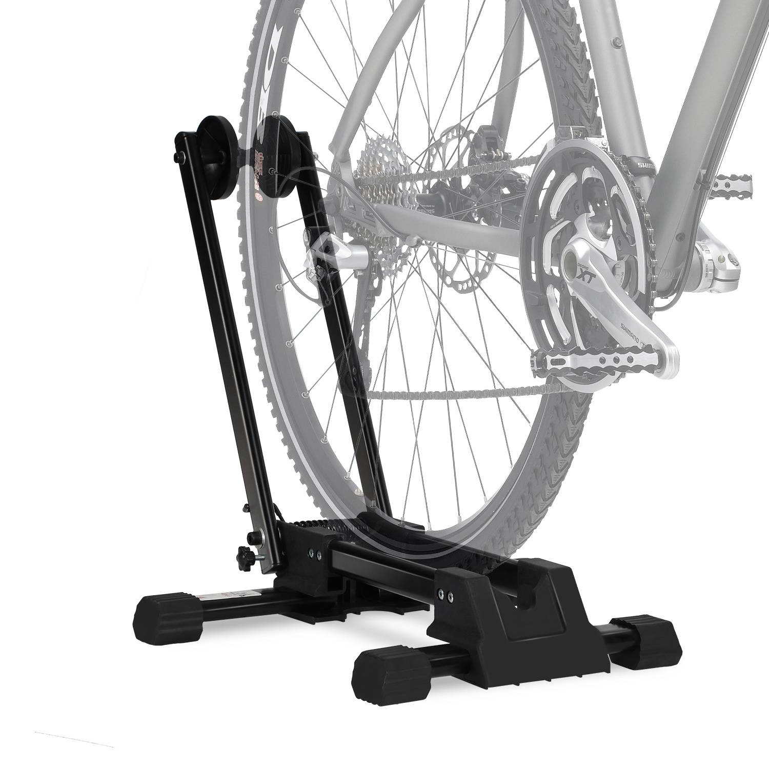 Fahrradständer zur Unterstützung des Hinterrads und Rahmens, der verwendet wird, um ein Fahrrad aufrecht für Lagerung oder Wartung zu halten.