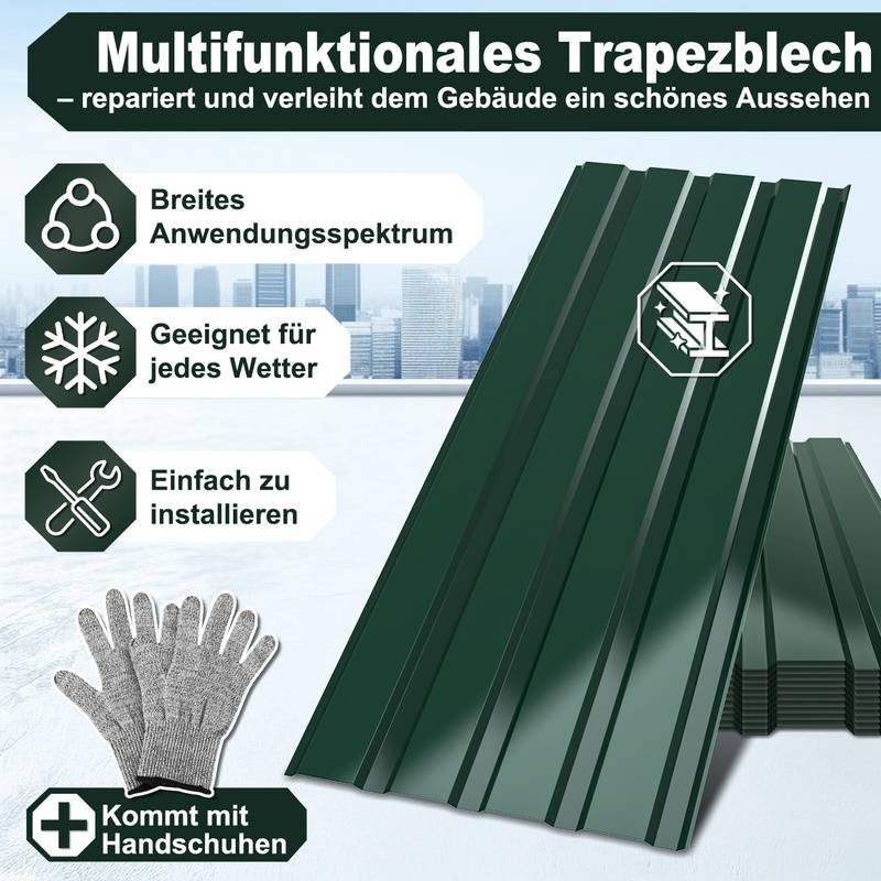 12xTrapezblech 115x45 cm=6 ㎡ Dachblech für Gerätehaus Carport Profilblech Dachblech Wellblech Dachplatten Wandblech Grün