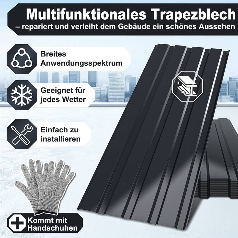 24xTrapezblech 115x45 cm=12 ㎡ Dachblech für Gerätehaus Carport Anthrazit Profilblech Dachblech Wellblech Dachplatten Wandblech Grau