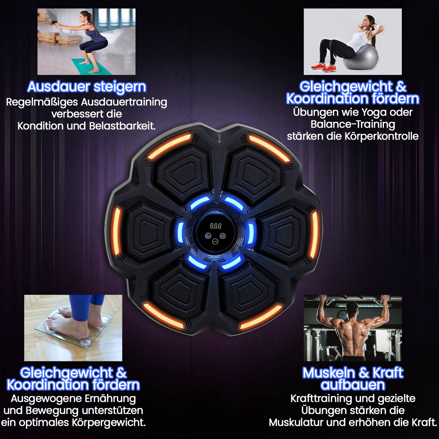 Boxmaschine Sportanzug Elektronische Musik Boxmaschine Wandmontiertes Boxziel mit 2 Paar Boxhandschuhen Erwachsener + Kind