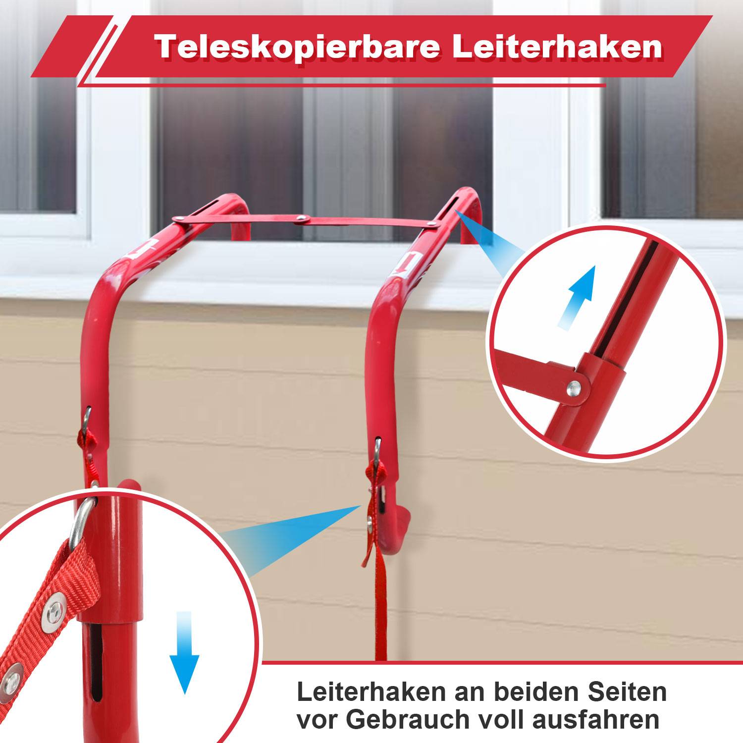 Feuerleiter 4,5 m Rettungsleiter Hängeleiter für 2 stockwerke Fluchtleiter mit Einziehbarer Haken bis zu 450 kg Strickleiter Feuerfeste