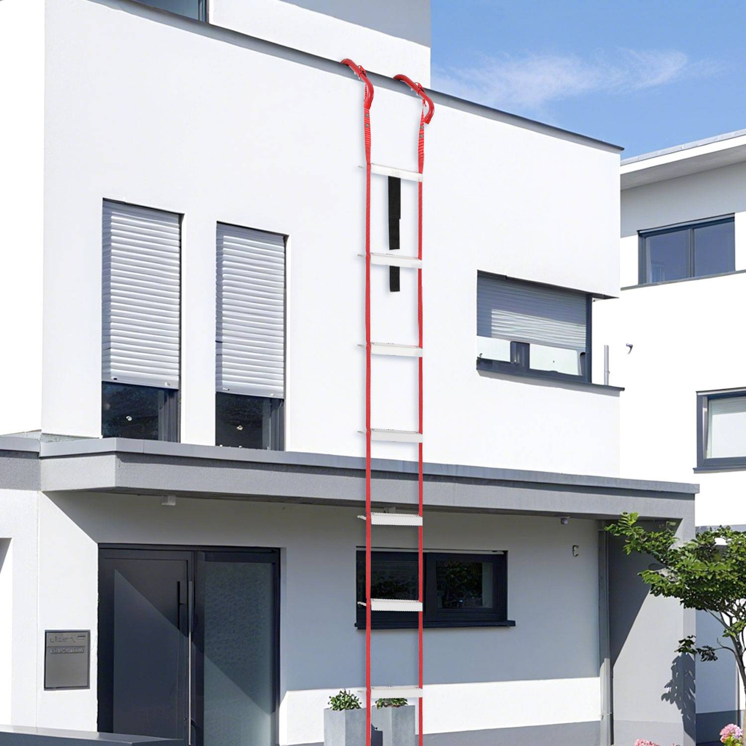 Feuerleiter 4,5 m Rettungsleiter Hängeleiter für 2 stockwerke Fluchtleiter mit Einziehbarer Haken bis zu 450 kg Strickleiter Feuerfeste