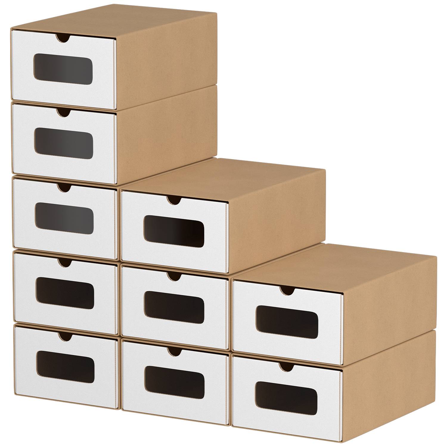 10x Schuhboxen mit Sichtfenster Schuhaufbewahrung Aufbewahrungsbox Stapelbar Storage Box Schuhbox Schuhkarton Schuhschachtel Allzweckbox Braun/Weiß