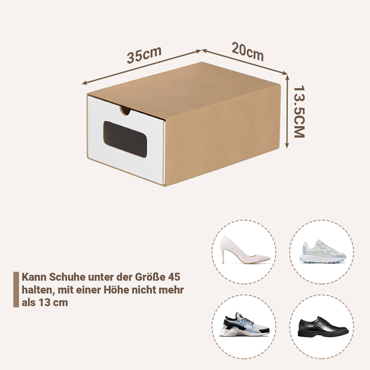 10x Schuhboxen mit Sichtfenster Schuhaufbewahrung Aufbewahrungsbox Stapelbar Storage Box Schuhbox Schuhkarton Schuhschachtel Allzweckbox Braun/Weiß