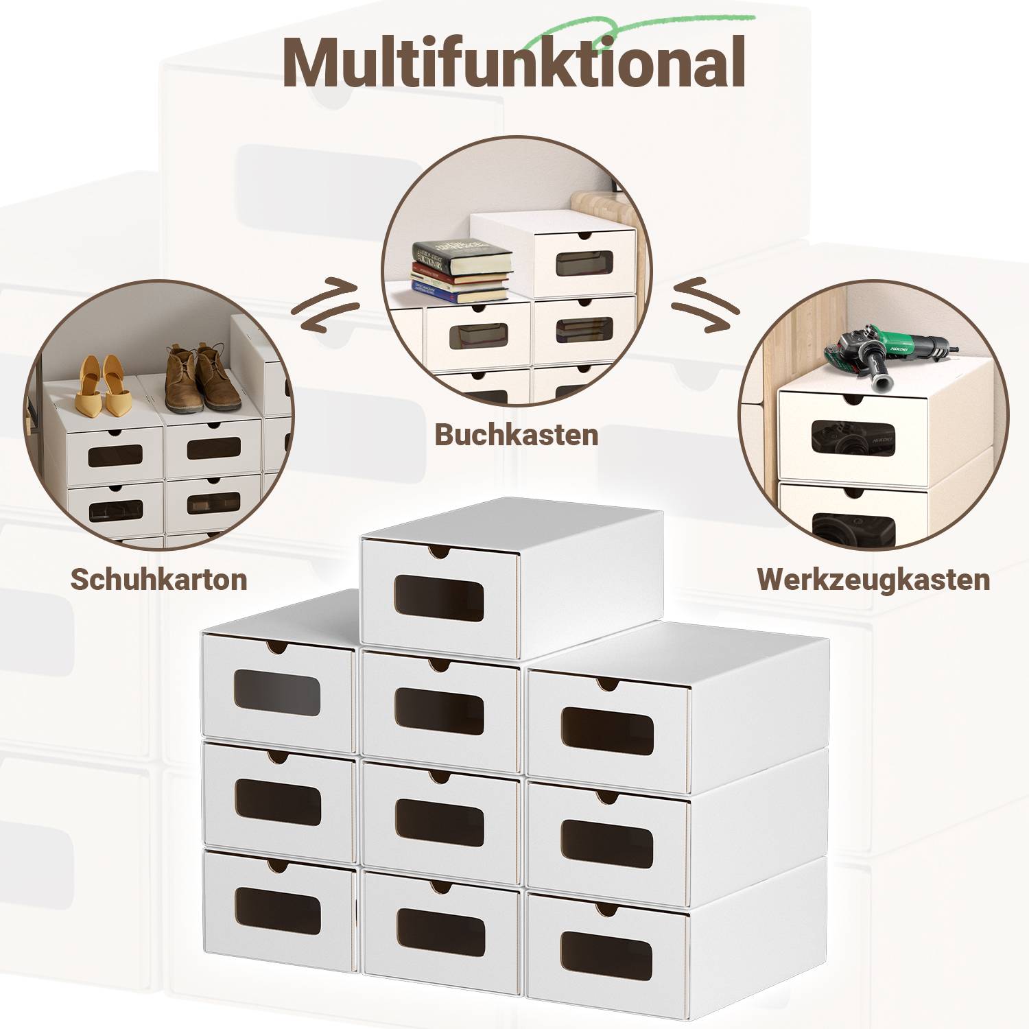 10x Schuhboxen mit Sichtfenster Schuhaufbewahrung Aufbewahrungsbox Stapelbar Storage Box Schuhbox Schuhkarton Schuhschachtel Allzweckbox Weiß