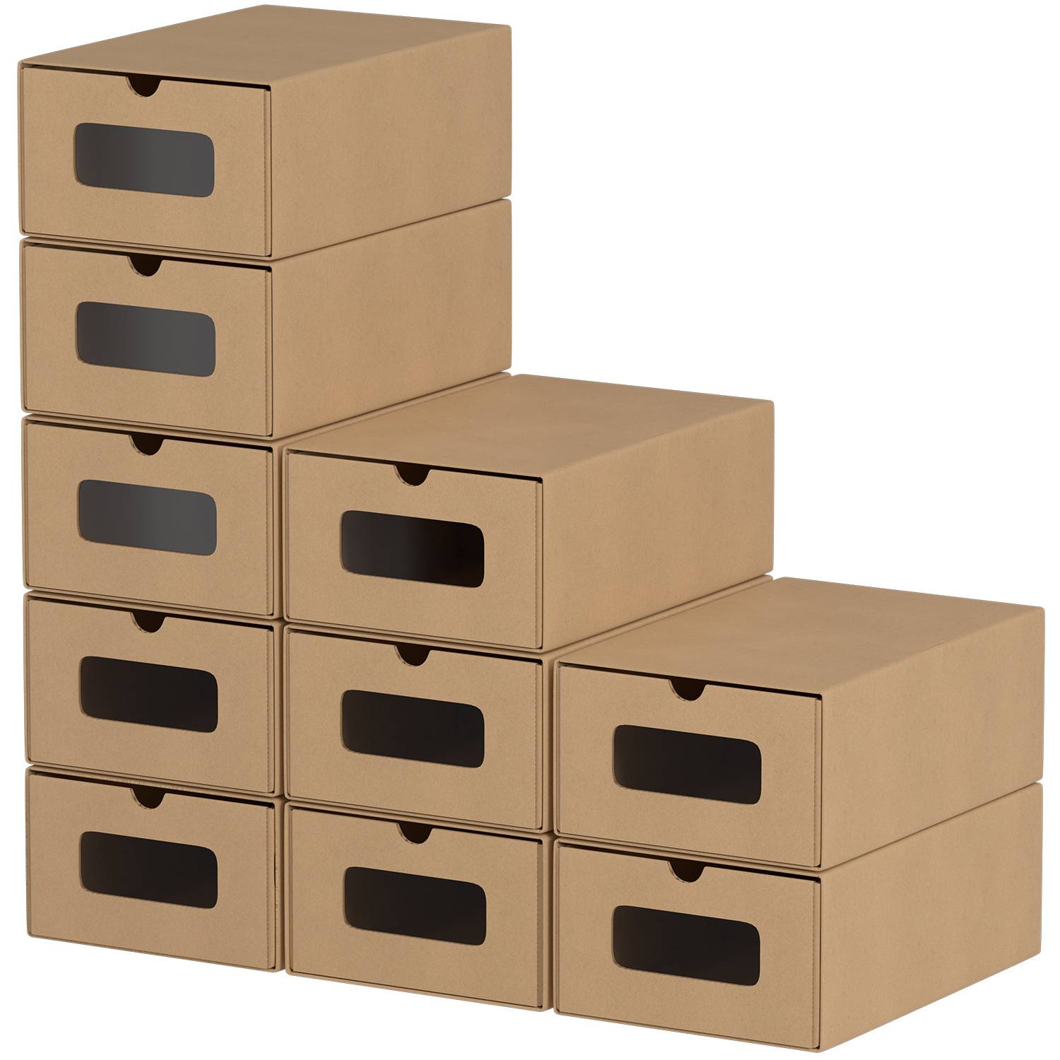 10x Schuhboxen mit Sichtfenster Schuhaufbewahrung Aufbewahrungsbox Stapelbar Storage Box Schuhbox Schuhkarton Schuhschachtel Allzweckbox Braun