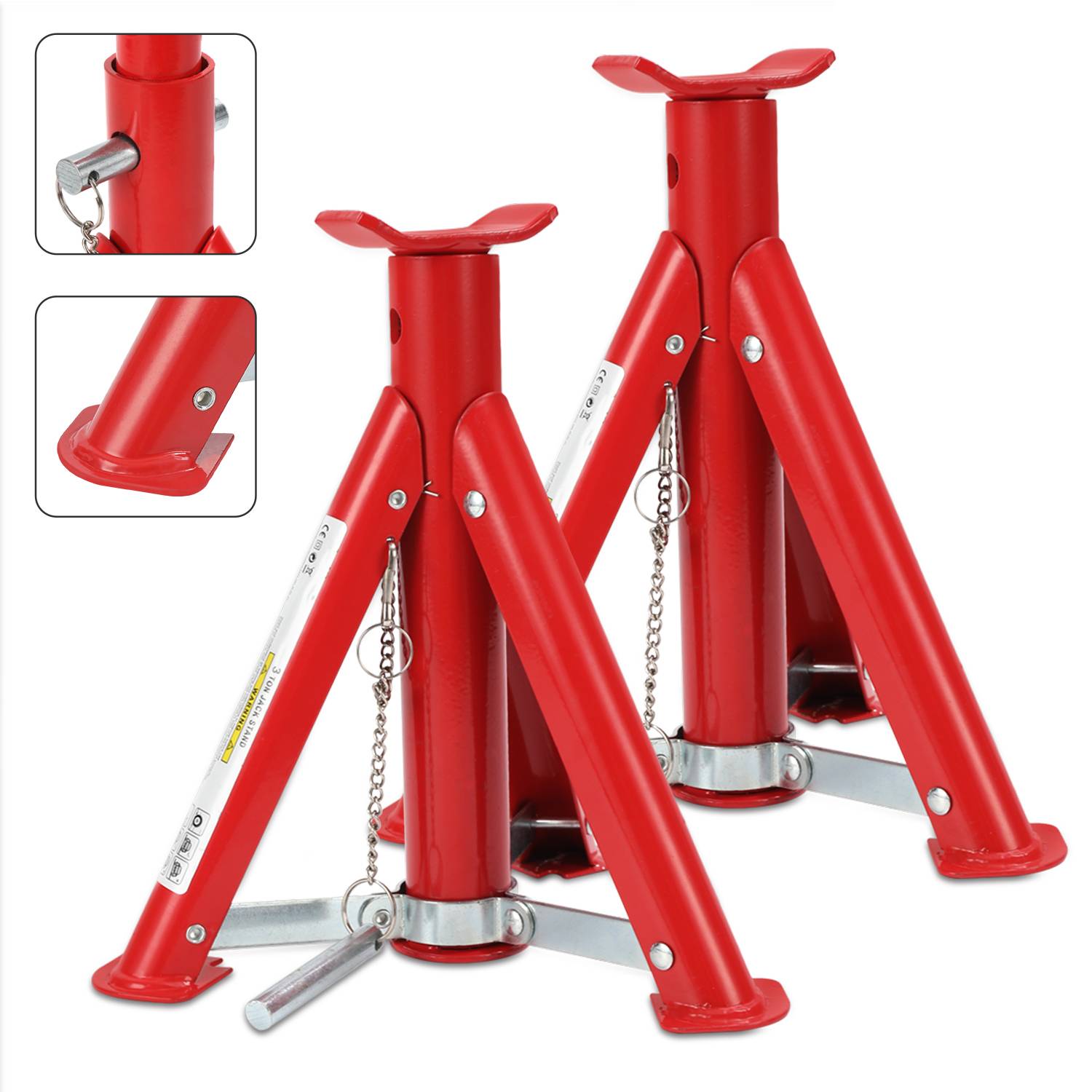 2x Unterstellbock 3T verstellbar Auto Unterstellböcke 3000 kg höhenverstellbar zusammenklappbar Red