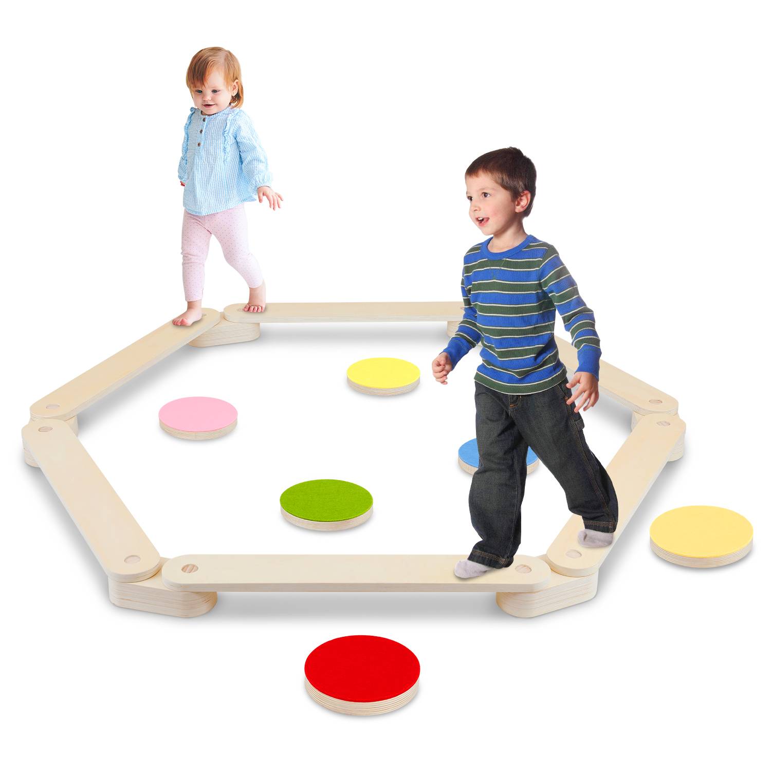 Schwebebalken Balancierbalken Kinder mit 6 Balanciersteine,6 Balancepedal & Tragetasche