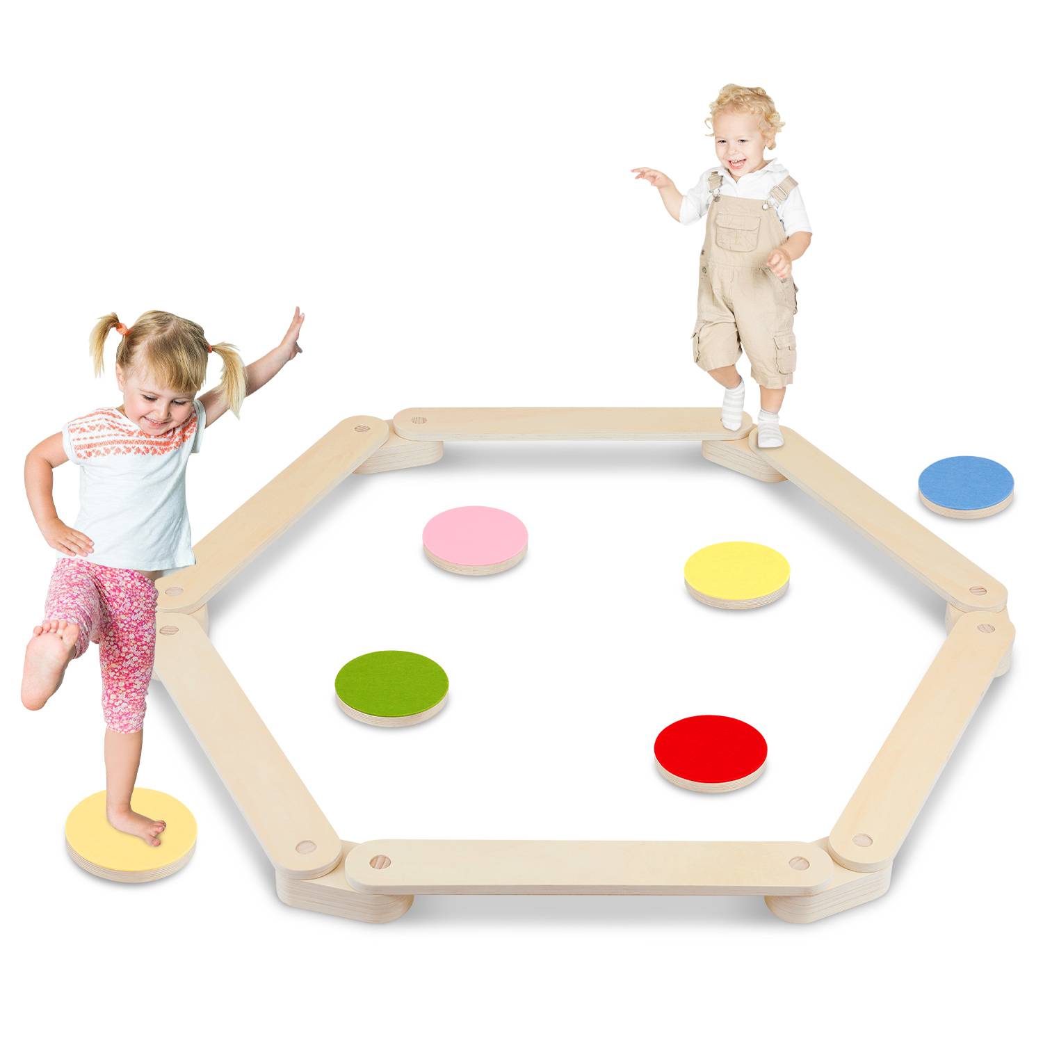 Balancierbalken Kinder, Holz Schwebebalken mit Balanciersteine & Tragetasche, Spielzeug fur Koordination und Stabilitat