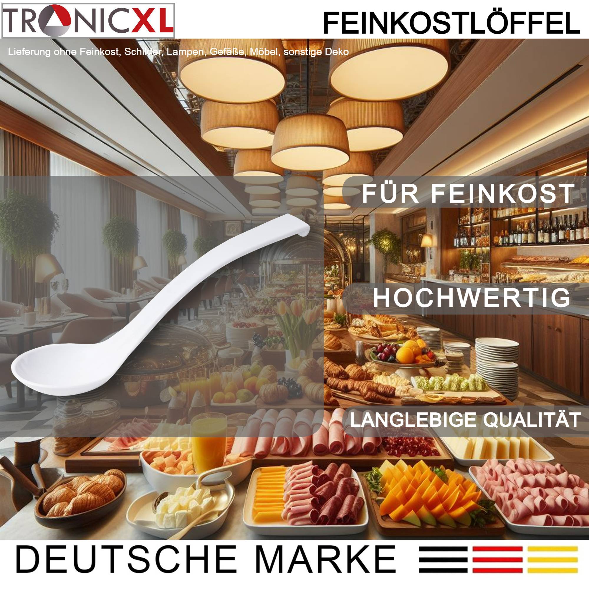 6 Stück SAN Feinkostlöffel spülmaschinenfest Löffel Feinkost Kunststofflöffel Salatlöffel weiß Küche Buffet Gastro