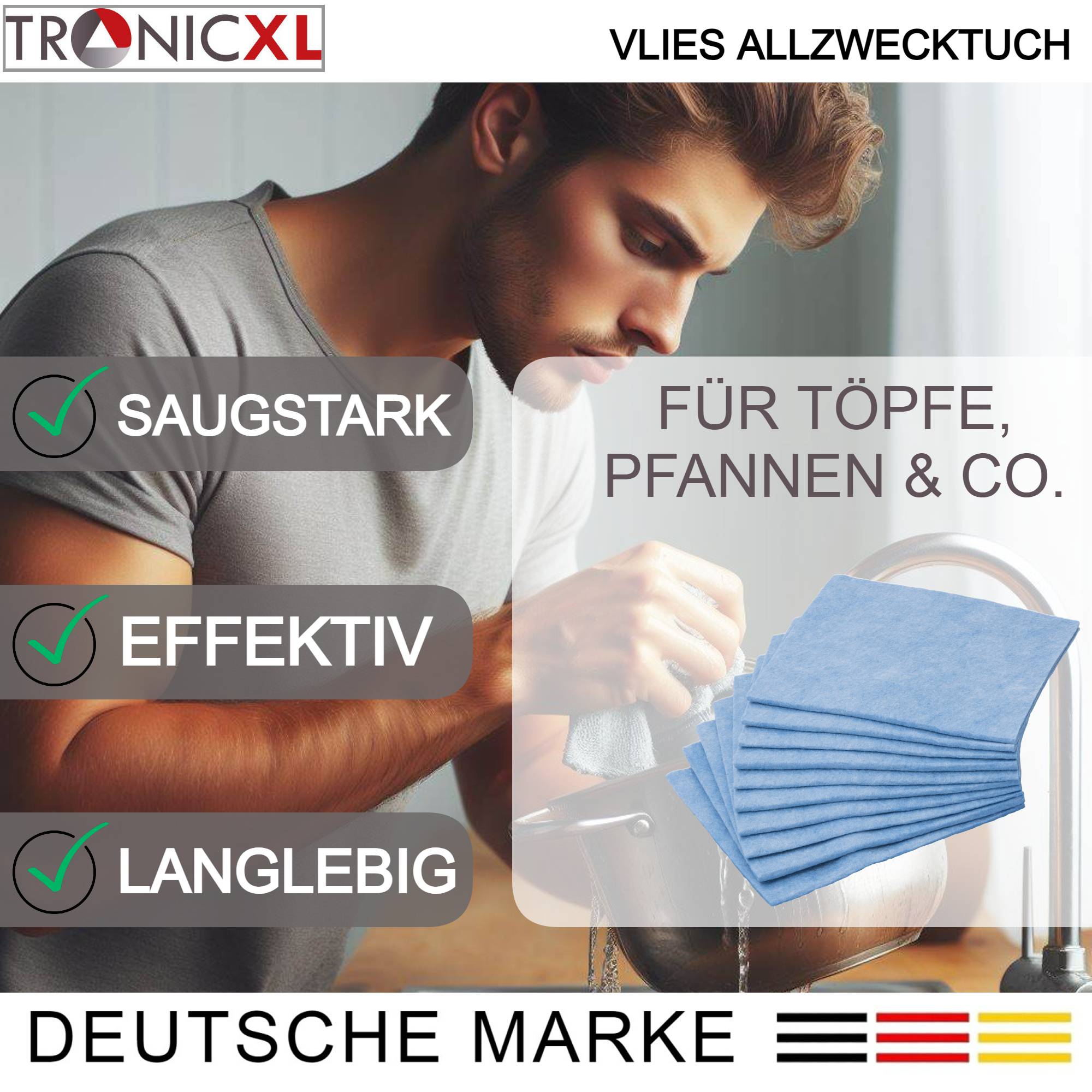 100 Stück Gastro Vlies Allzwecktücher Allzwecktuch Putztuch Spültuch blau Reinigung Küche langlebig robust Geschirr