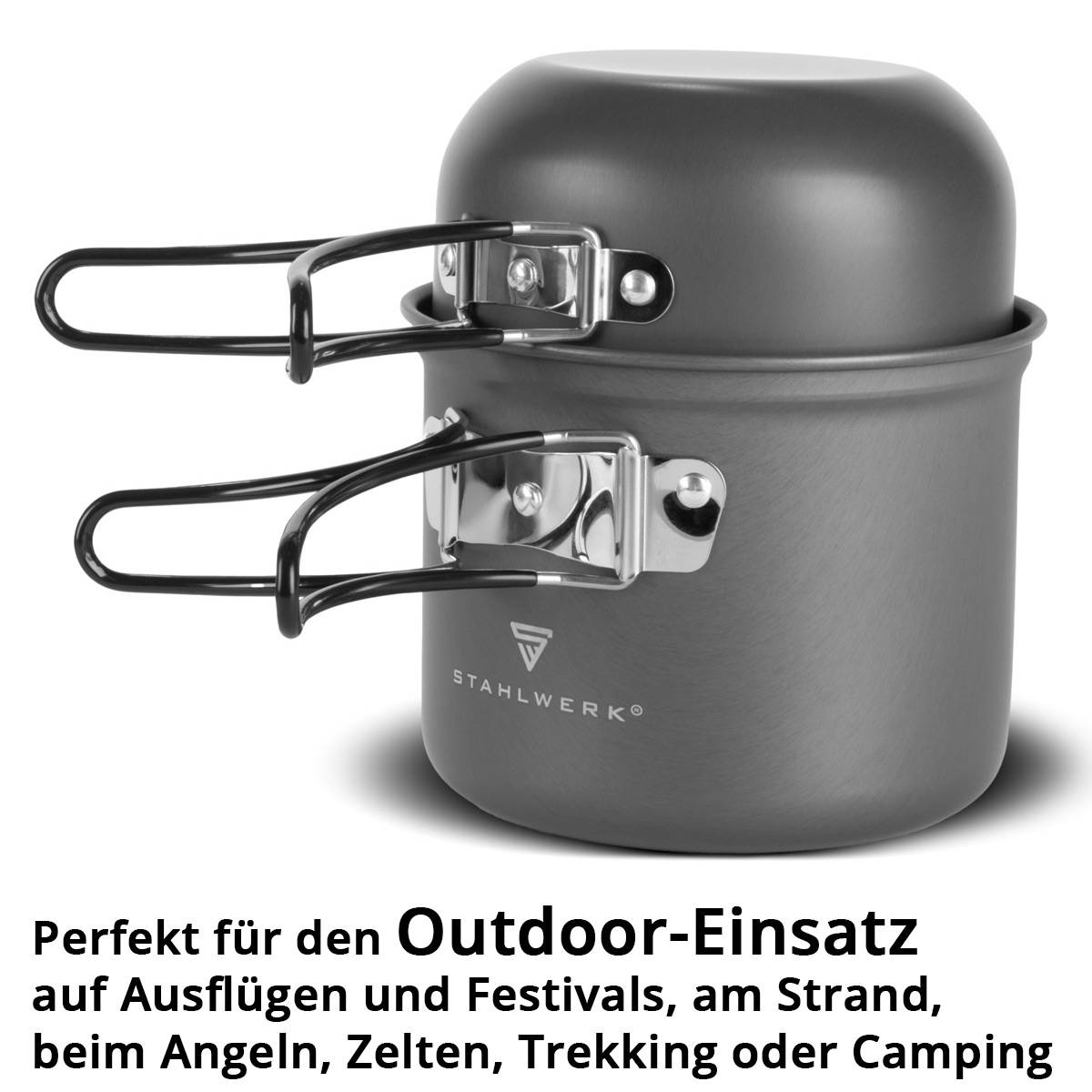 STAHLWERK Camping Kochtopf-Set 4-teilig aus Aluminium Outdoor Kochgeschirr Set