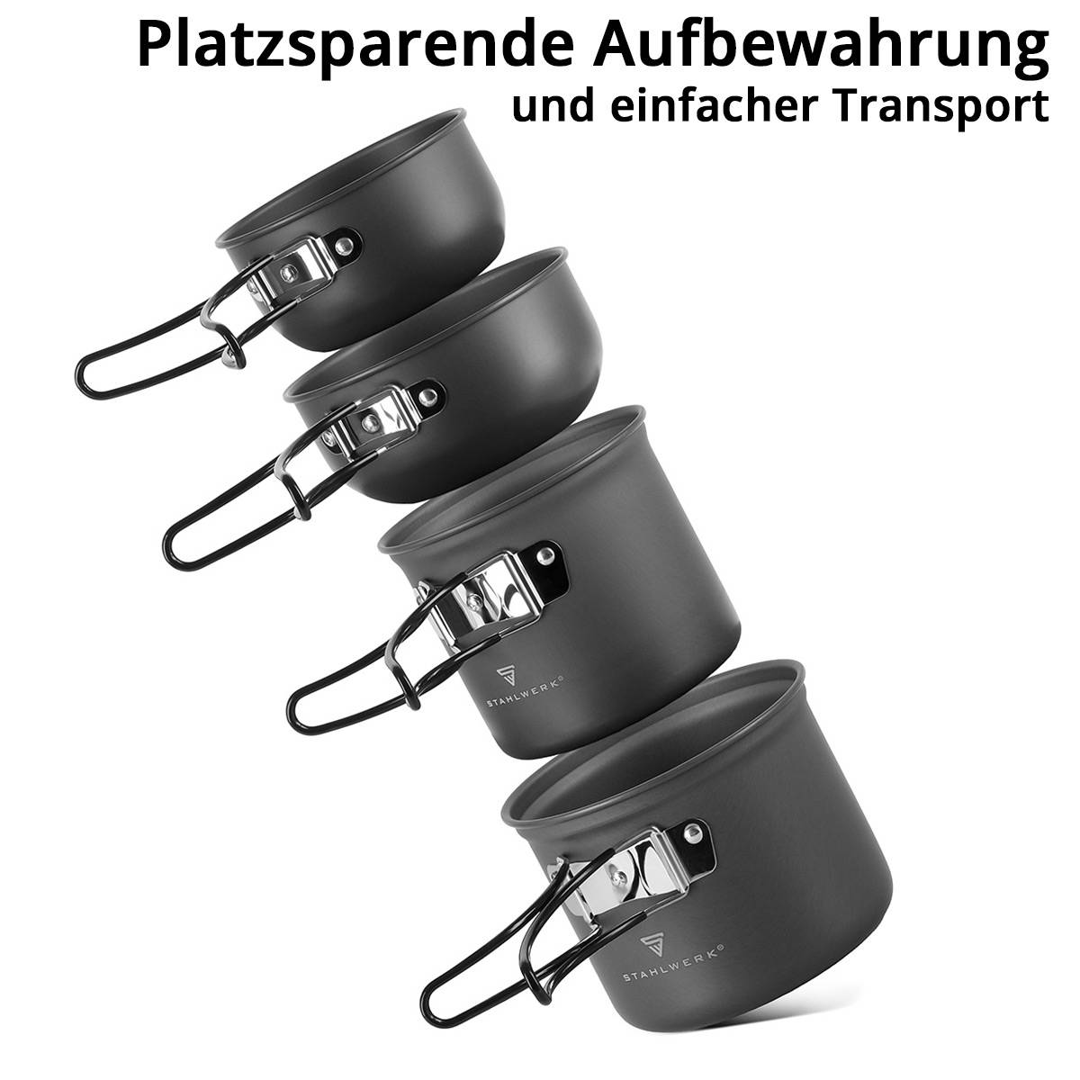 STAHLWERK Camping Kochtopf-Set 4-teilig aus Aluminium Outdoor Kochgeschirr Set
