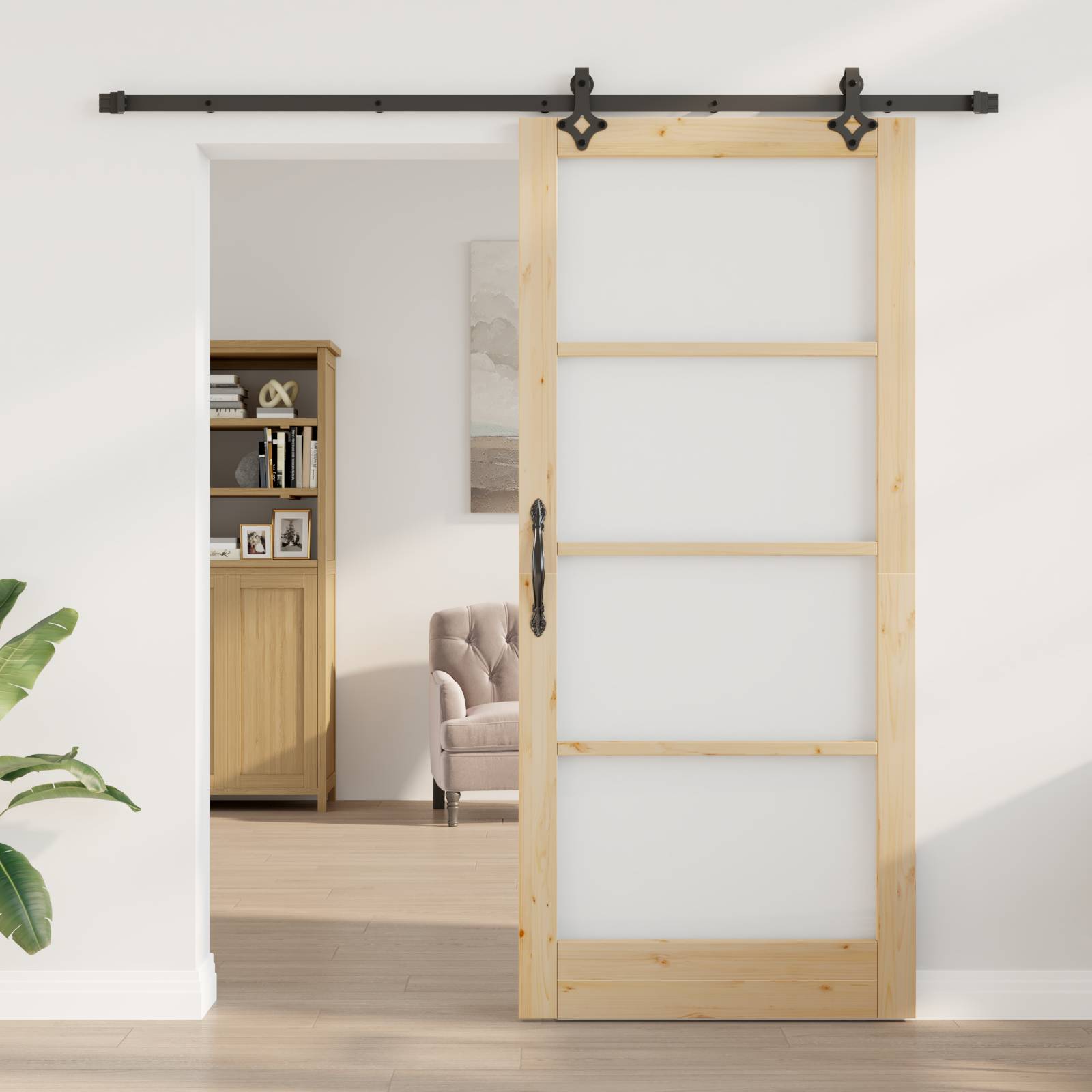 vidaXL Schiebetür mit Beschlagset 93x211 cm Massivholz Kiefer