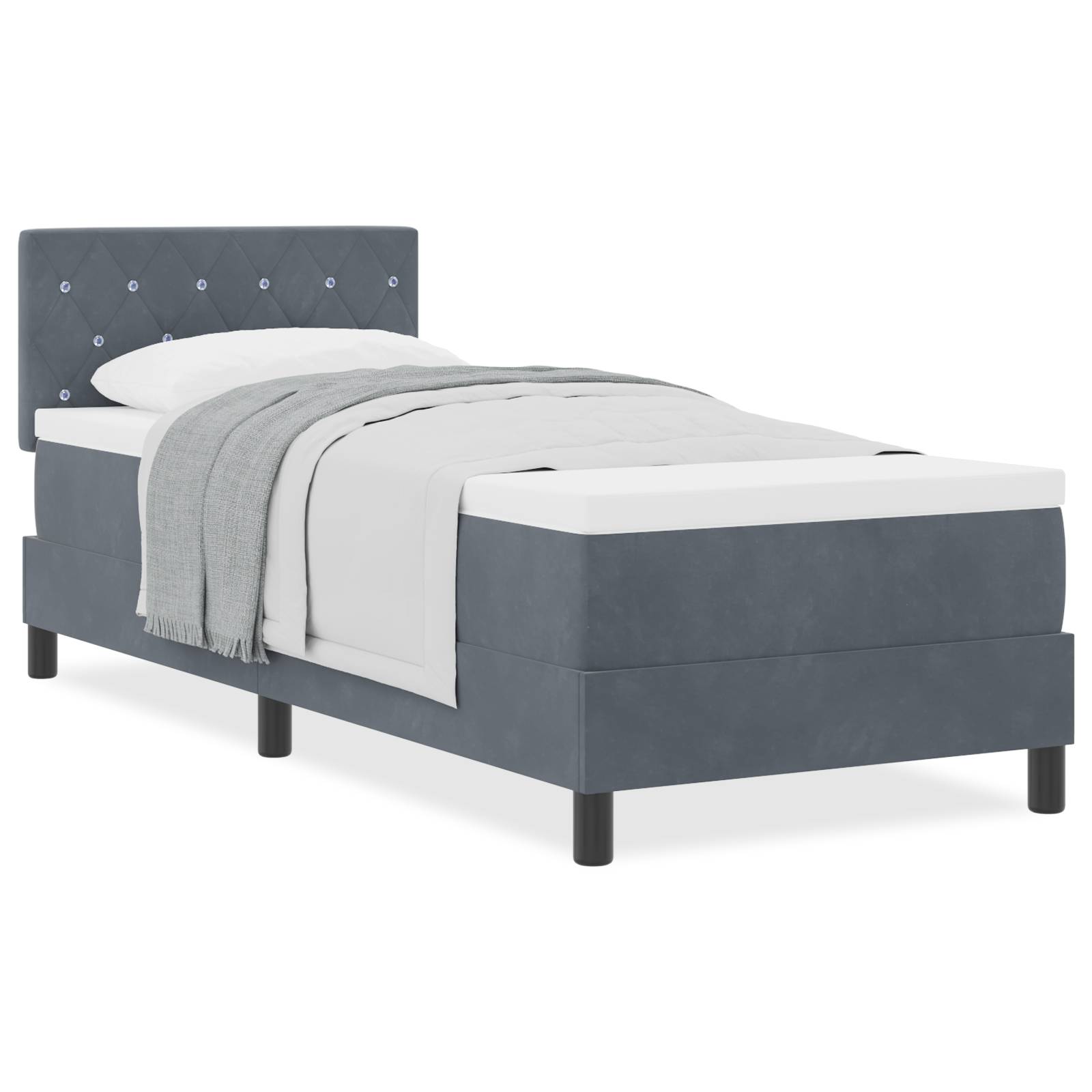 vidaXL Boxspringbett mit Matratze Dunkelgrau 80x200 cm Samt