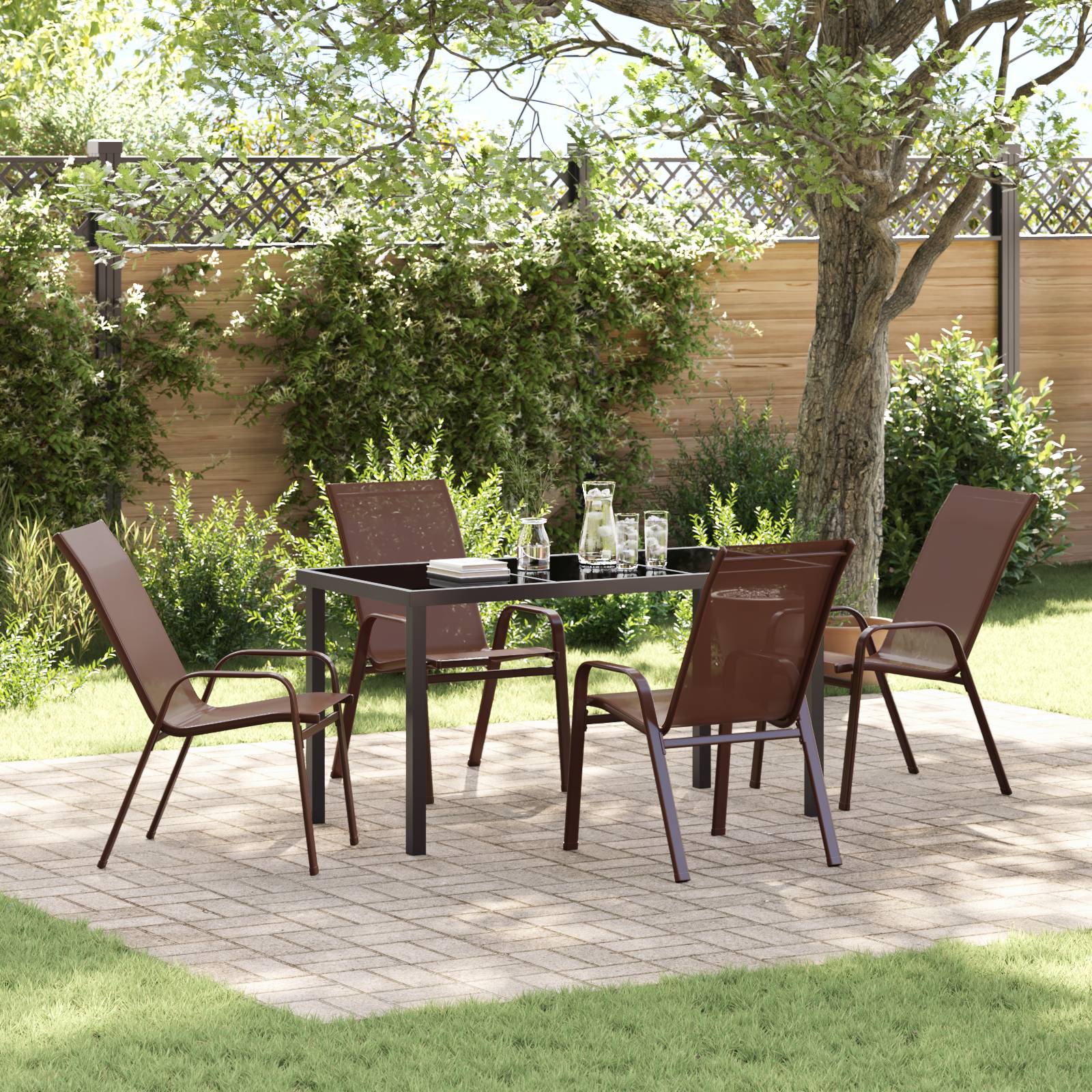 vidaXL 5-teiliges Garten Essset Braun Textilene und Stahl