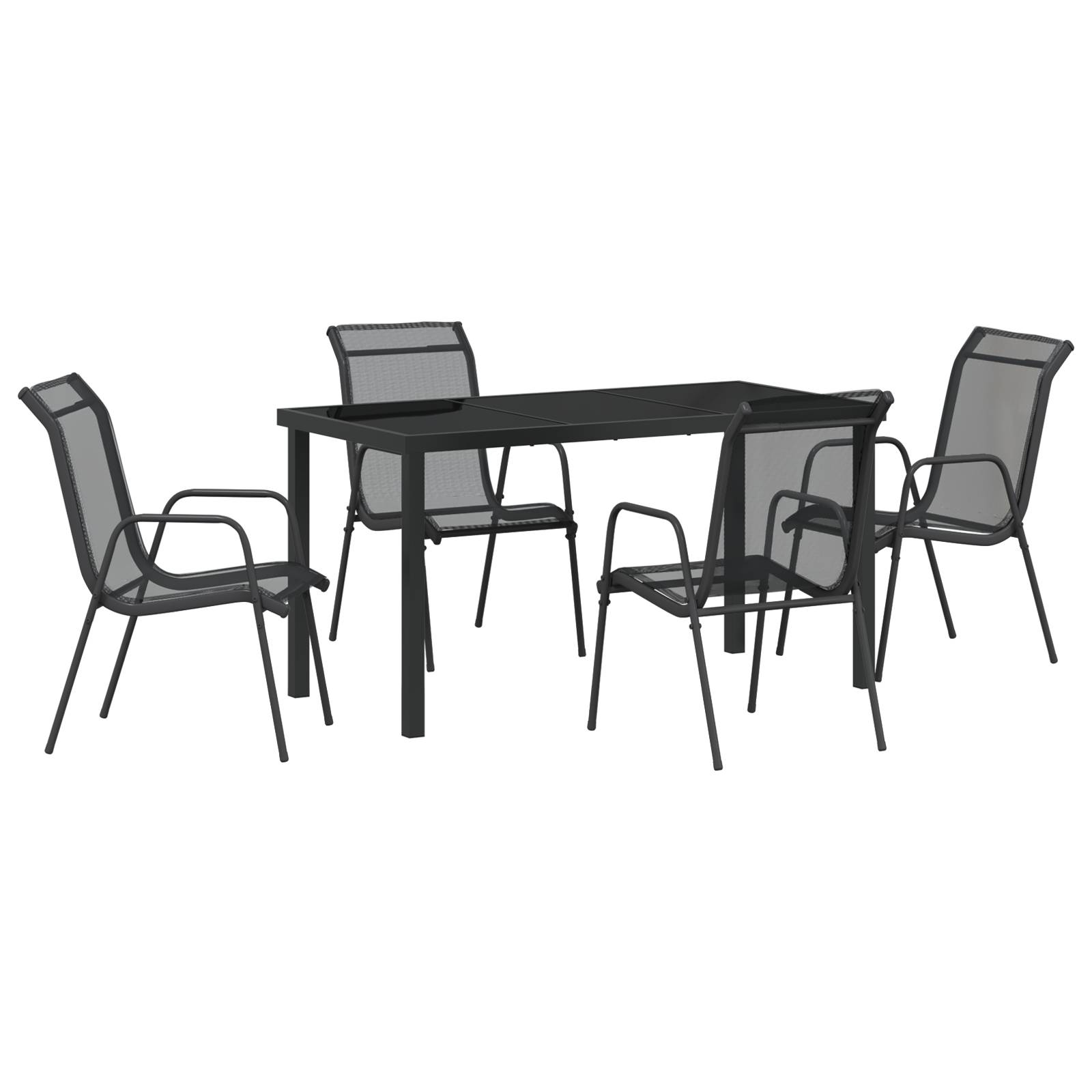 vidaXL 5-teiliges Garten-Esszimmer-Set Schwarz Textilene und Stahl