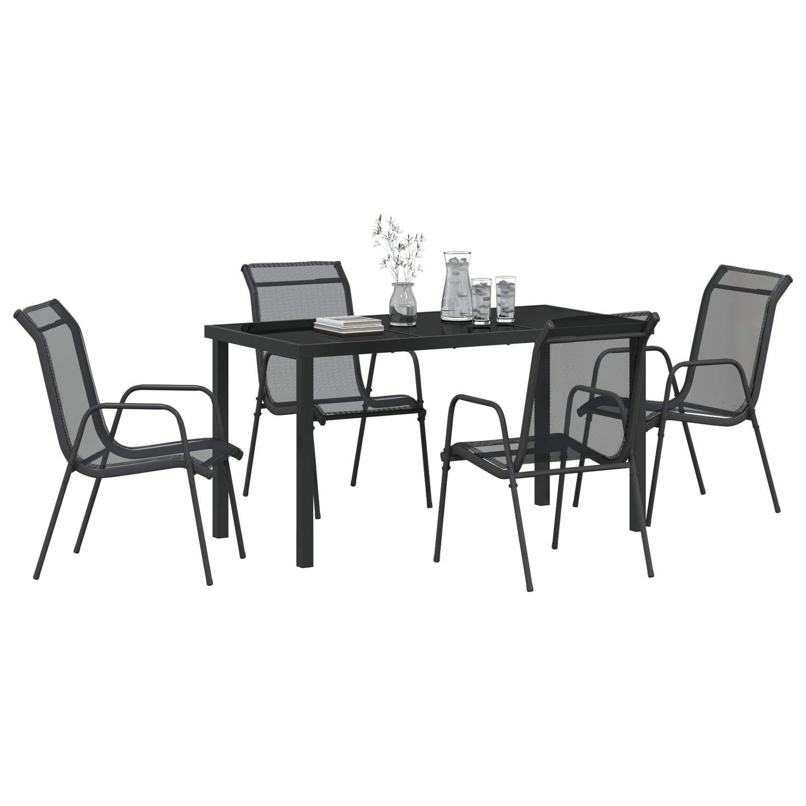 vidaXL 5-teiliges Garten-Esszimmer-Set Schwarz Textilene und Stahl
