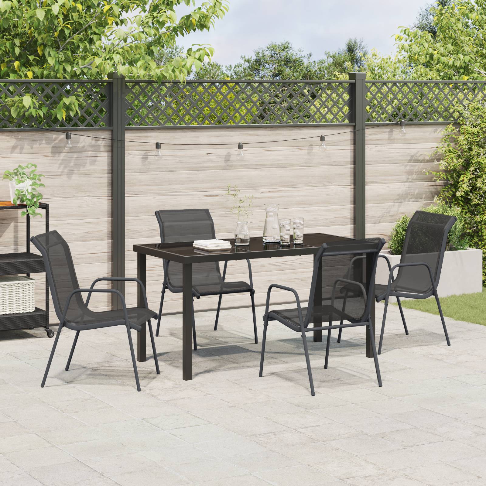 vidaXL 5-teiliges Garten-Esszimmer-Set Schwarz Textilene und Stahl