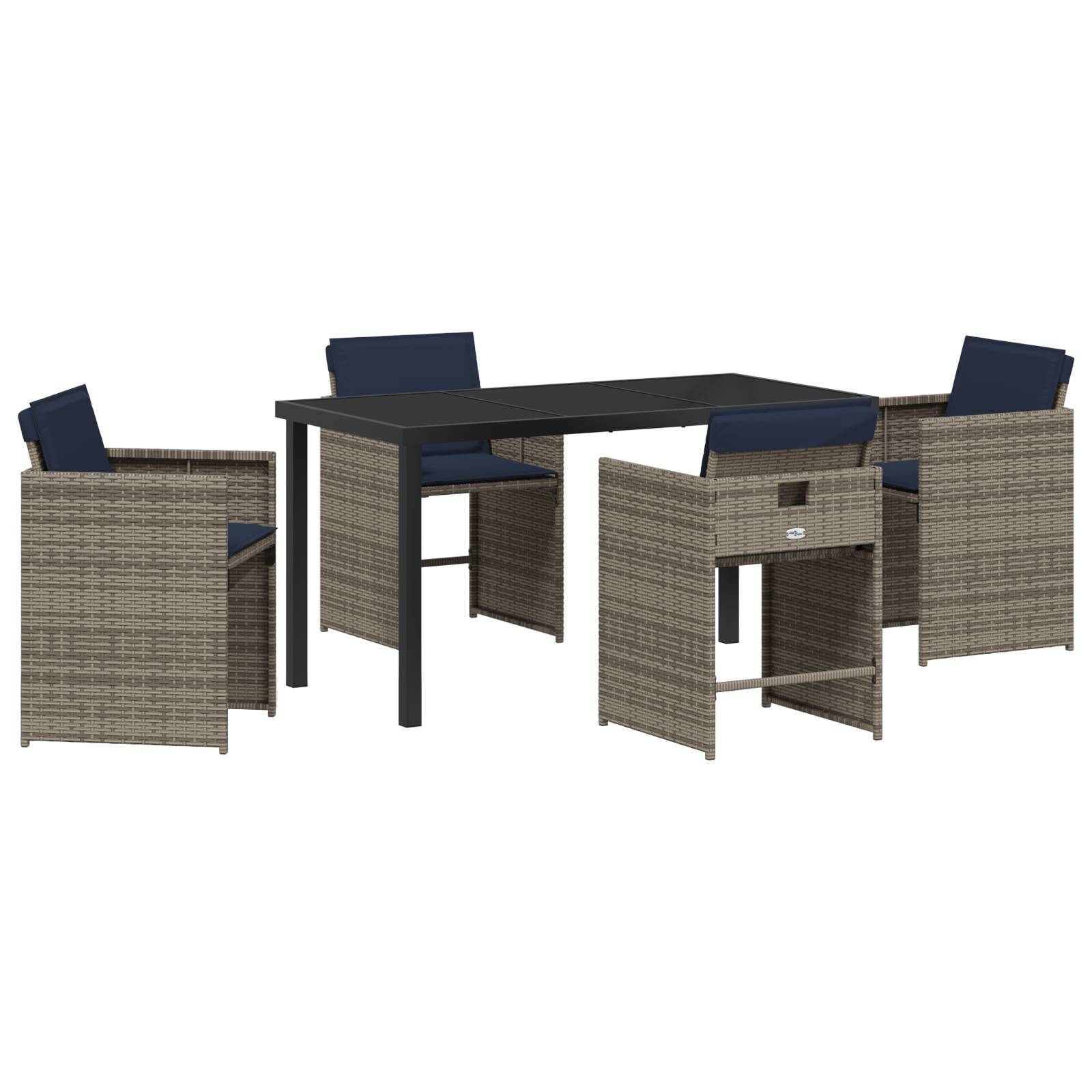 vidaXL 5-teiliges Garten-Essgruppen-Set mit Kissen grau Poly-Rattan