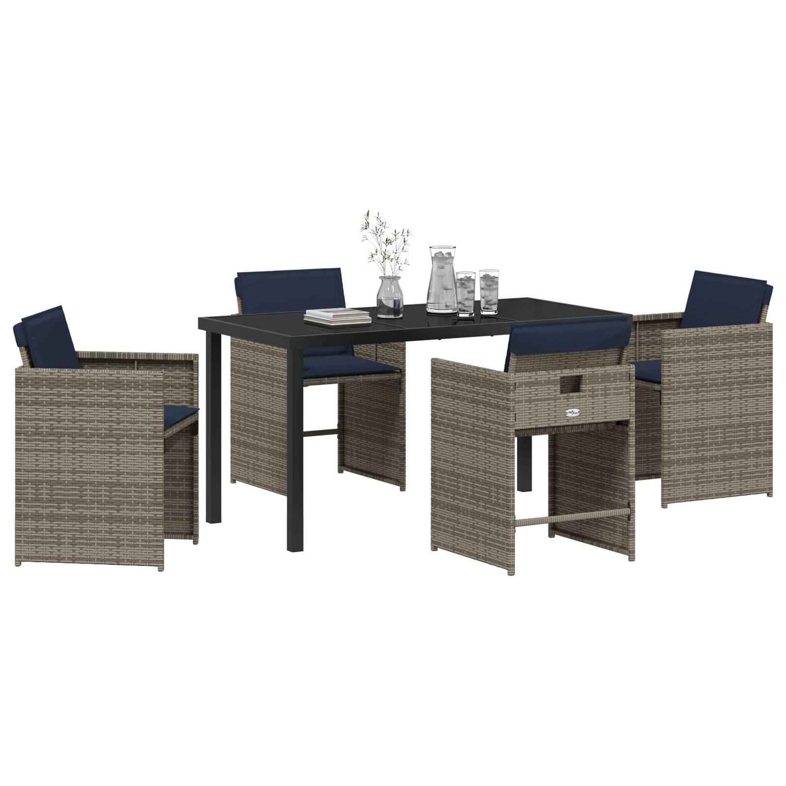 vidaXL 5-teiliges Garten-Essgruppen-Set mit Kissen grau Poly-Rattan