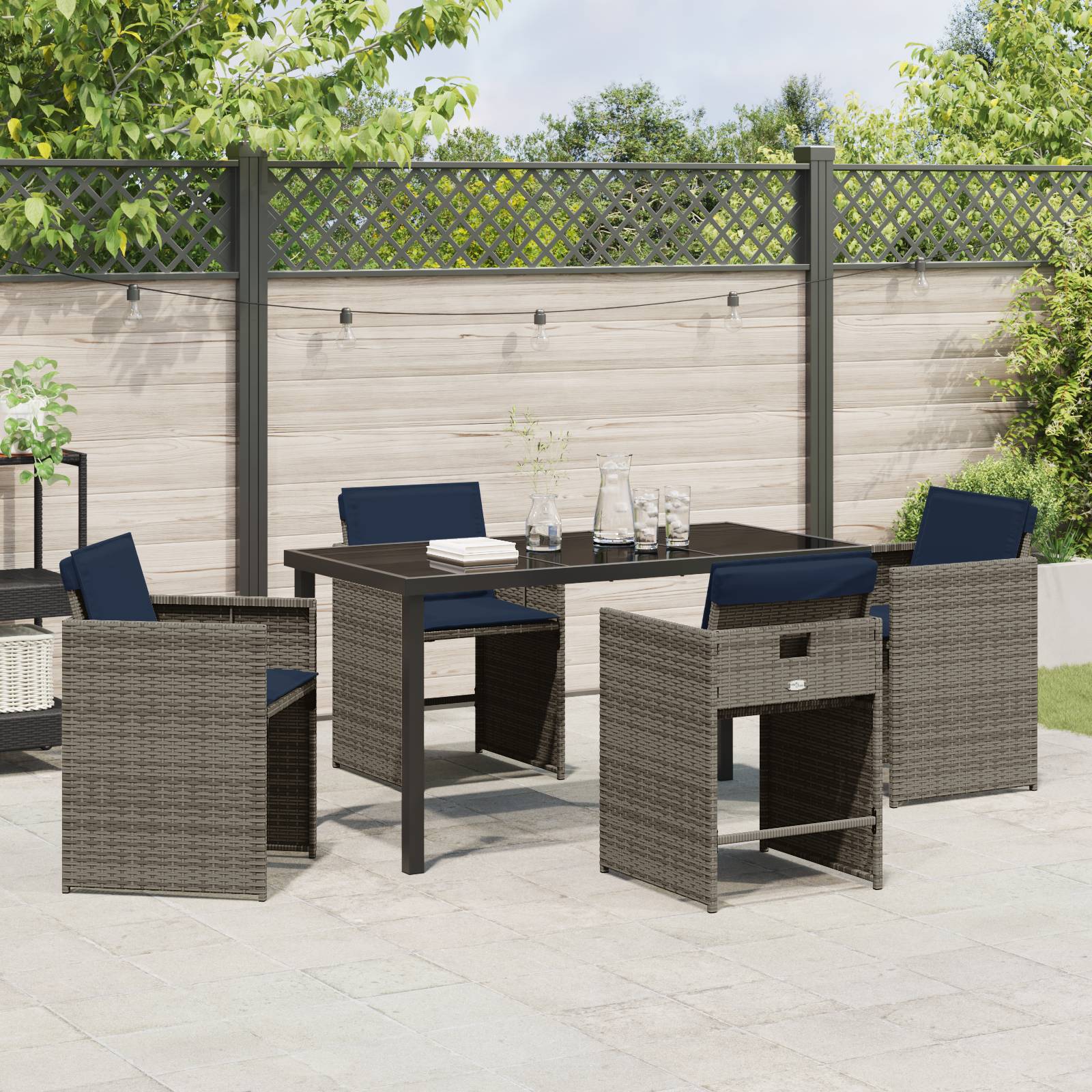 vidaXL 5-teiliges Garten-Essgruppen-Set mit Kissen grau Poly-Rattan