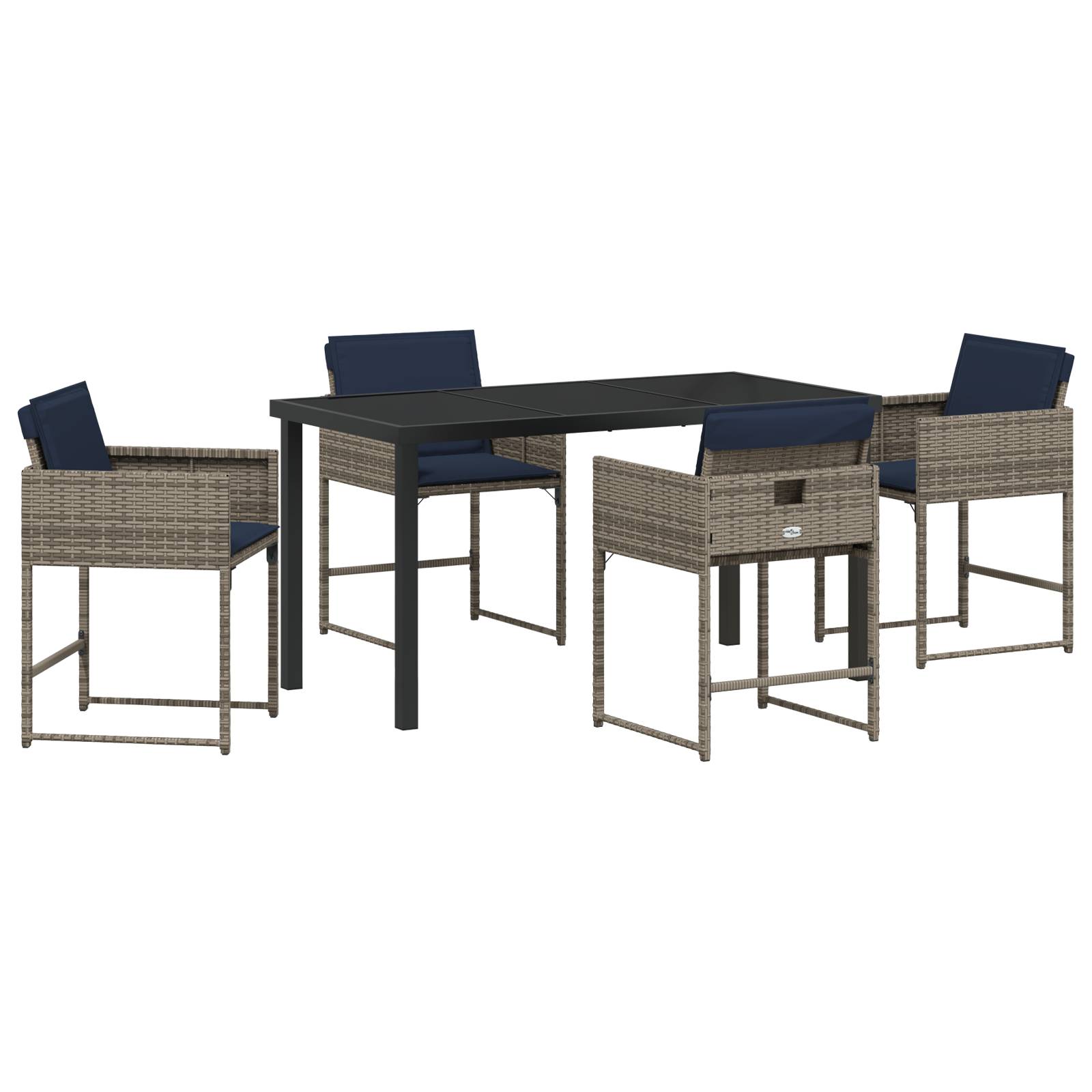 vidaXL 5-teiliges Garten-Esstischset mit Kissen Grau Poly-Rattan